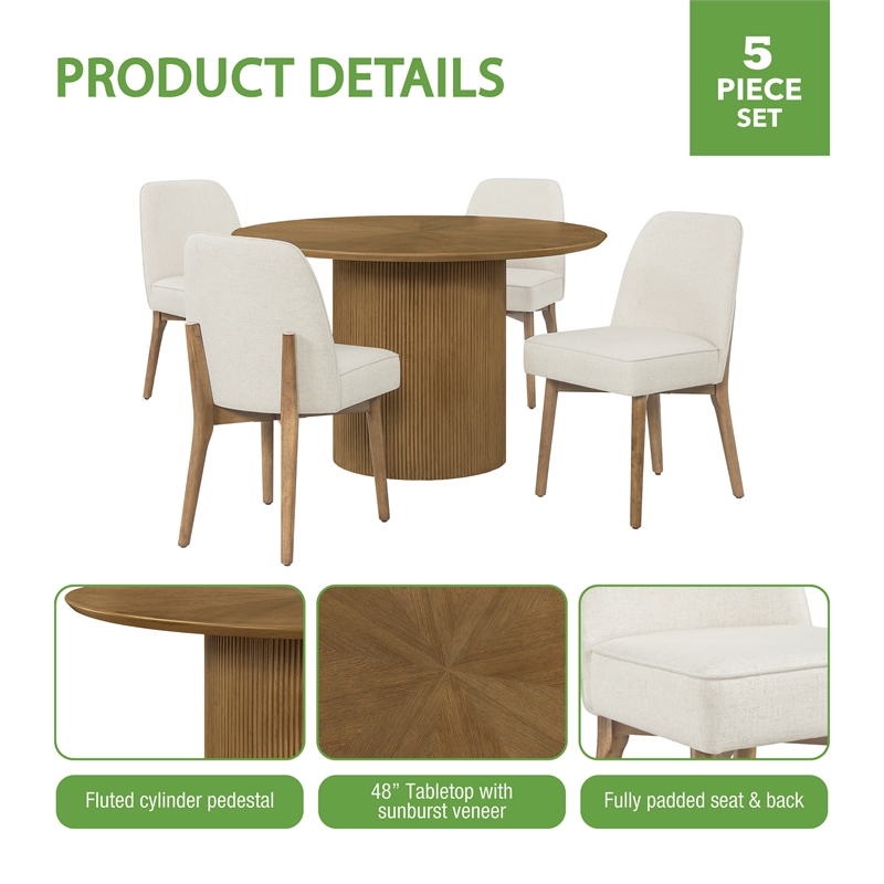 Scranton & Co 5-Piece Round Pedestal Dining Set in Medium Oak with 4 Chairs