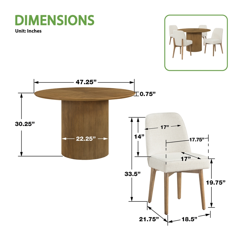 Scranton & Co 5-Piece Round Pedestal Dining Set in Medium Oak with 4 Chairs
