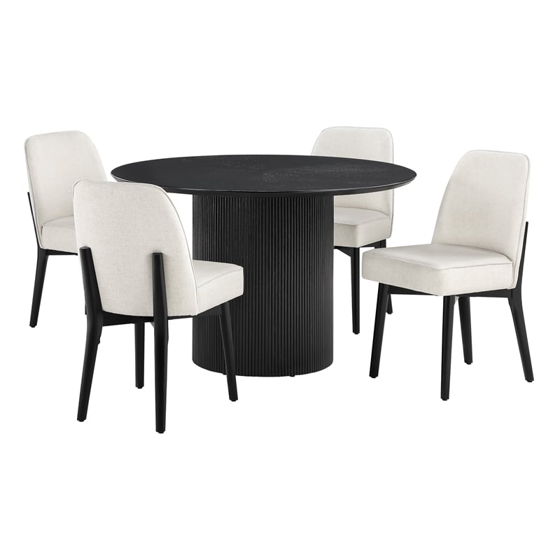 Scranton & Co 5-Piece Round Pedestal Dining Set in Black Finish with 4 Chairs