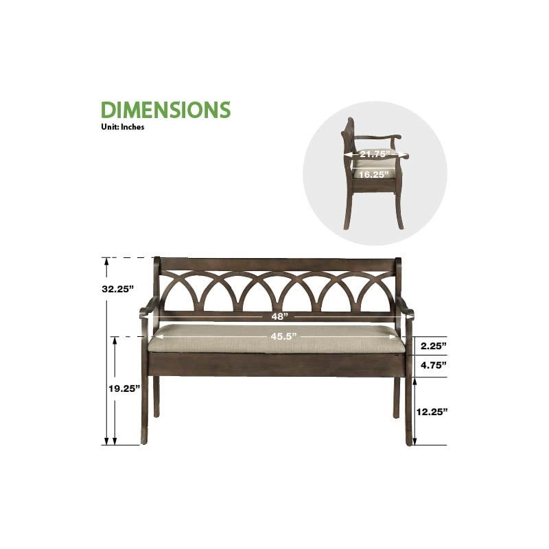 Scranton & Co Storage Bench in Dark Walnut Finish with Beige Seat Cushion