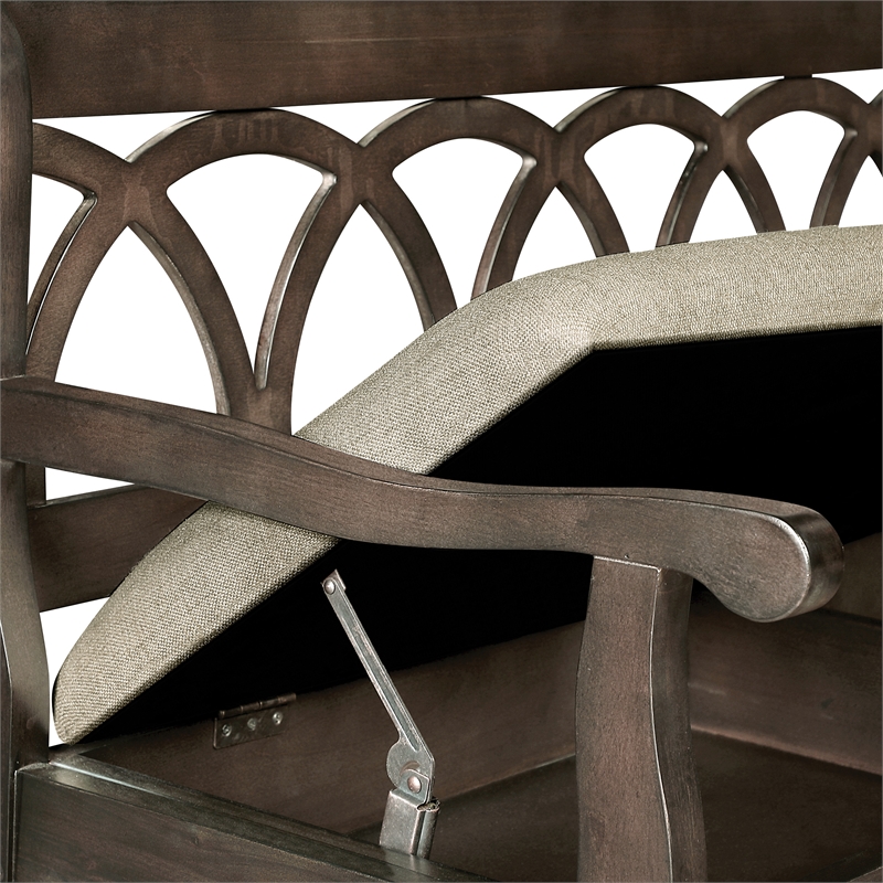 Scranton & Co Storage Bench in Dark Walnut Finish with Beige Seat Cushion