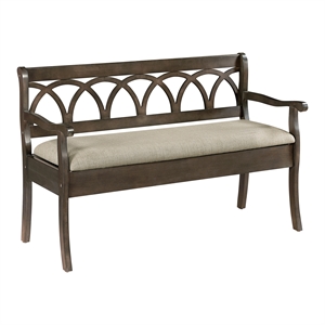 Scranton & Co Storage Bench in Dark Walnut Finish with Beige Seat Cushion