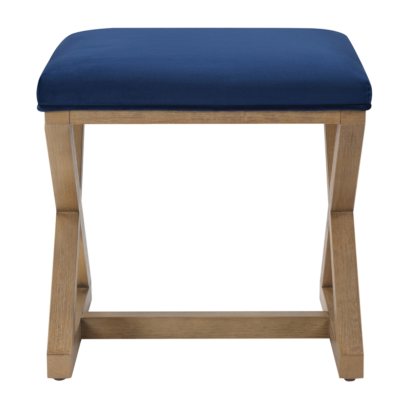 Scranton & Co X-Frame Accent Stool in Navy Fabric with Medium Oak Wood Base