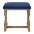 Scranton & Co X-Frame Accent Stool in Navy Fabric with Medium Oak Wood Base