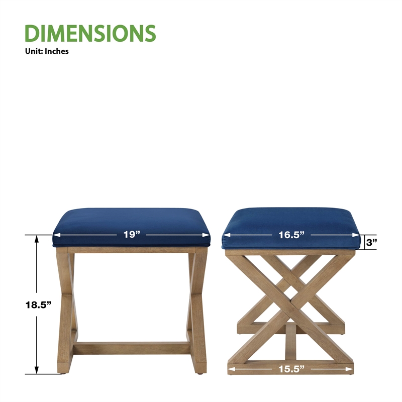 Scranton & Co X-Frame Accent Stool in Navy Fabric with Medium Oak Wood Base