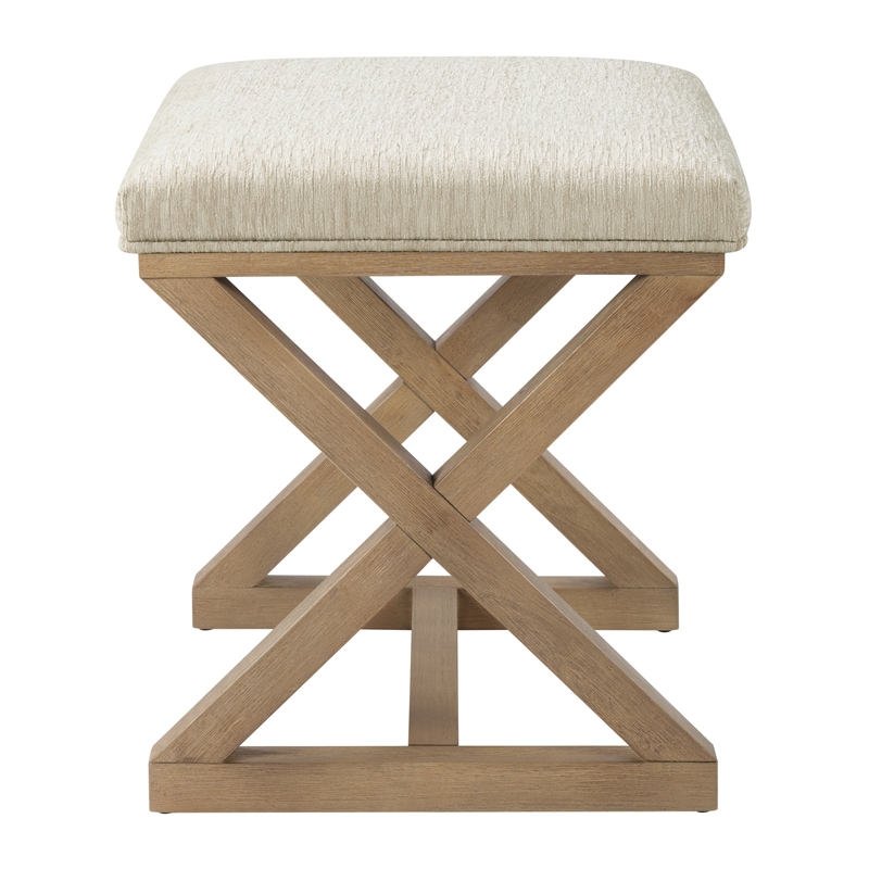 Scranton & Co X-Frame Accent Stool in Linen White with Medium Oak Wood Base