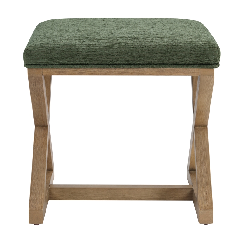 Scranton & Co X-Frame Accent Stool in Pine Green with Medium Oak Wood Base