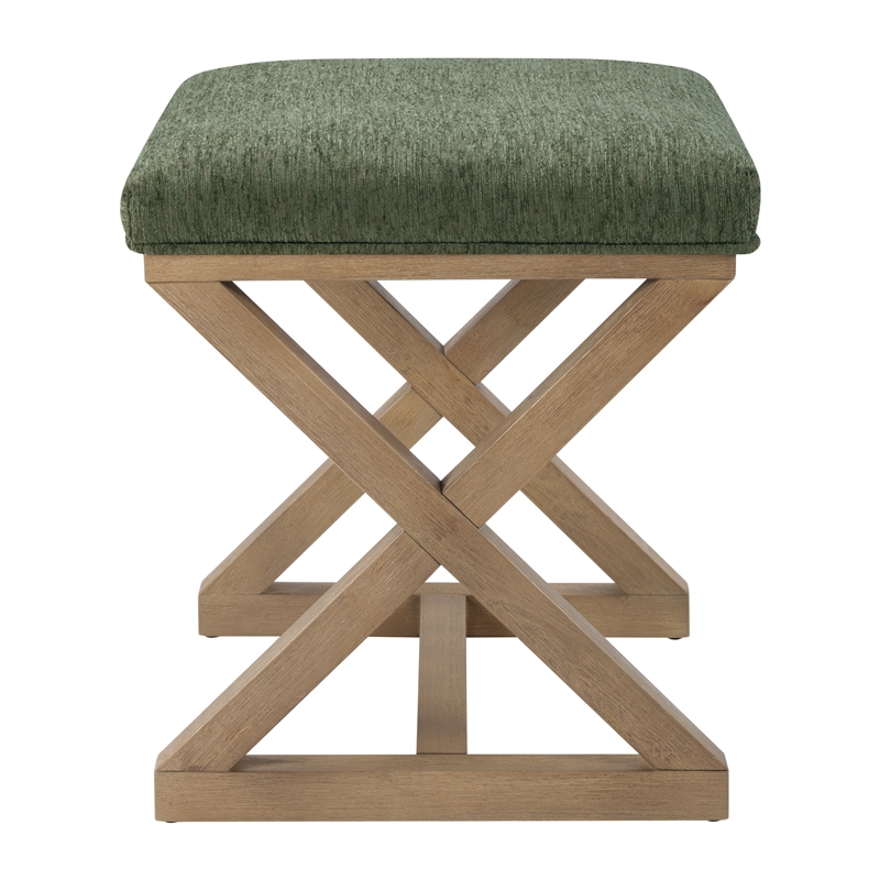 Scranton & Co X-Frame Accent Stool in Pine Green with Medium Oak Wood Base