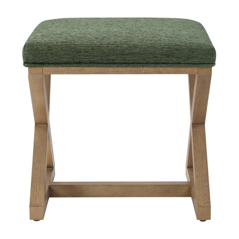 Scranton & Co X-Frame Accent Stool in Pine Green with Medium Oak Wood Base