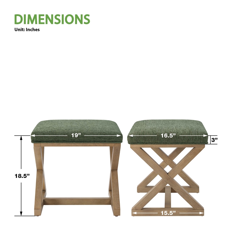 Scranton & Co X-Frame Accent Stool in Pine Green with Medium Oak Wood Base