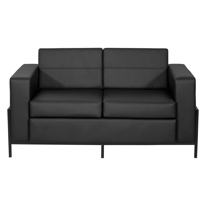 Scranton & Co Loveseat in Black Faux Leather with Black Metal Legs