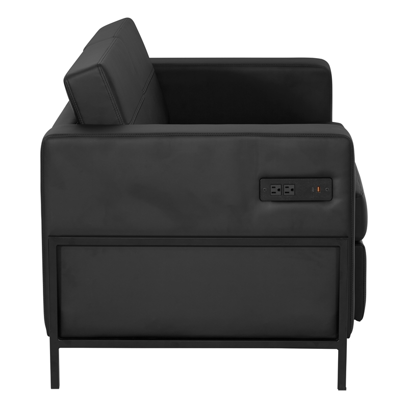 Scranton & Co Loveseat in Black Faux Leather with Black Metal Legs