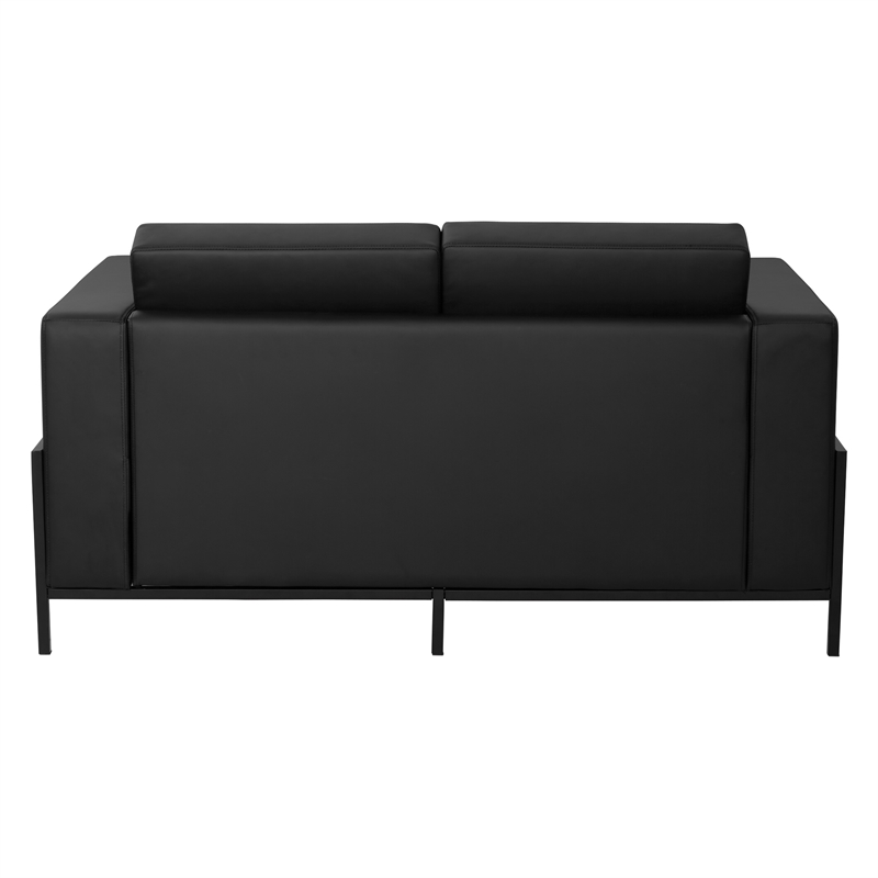 Scranton & Co Loveseat in Black Faux Leather with Black Metal Legs
