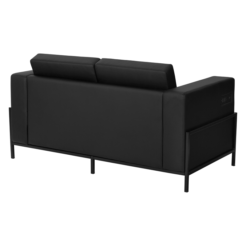 Scranton & Co Loveseat in Black Faux Leather with Black Metal Legs