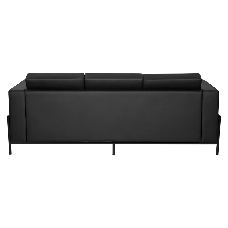 Scranton & Co Sofa in Black Faux Leather with Black Metal Legs