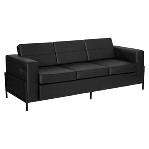 Scranton & Co Sofa in Black Faux Leather with Black Metal Legs