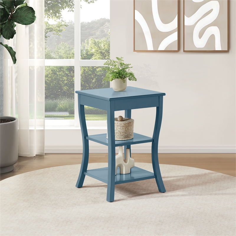 Scranton & Co Round Side Table in Blue Wood Finish with 2 Shelves