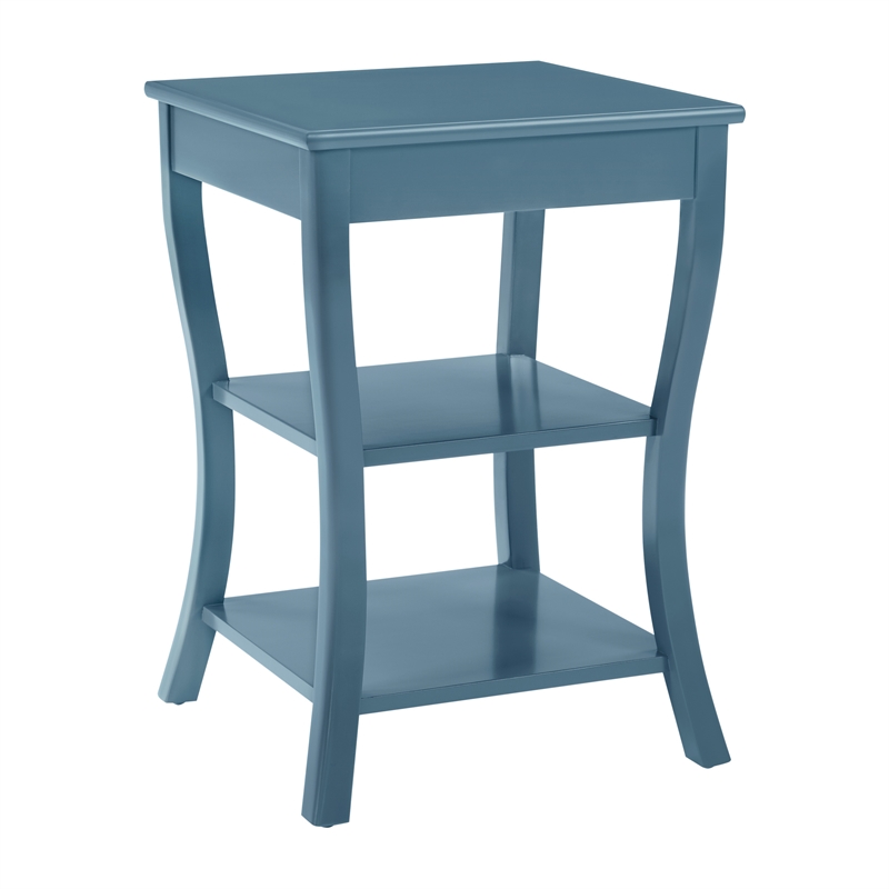 Scranton & Co Round Side Table in Blue Wood Finish with 2 Shelves