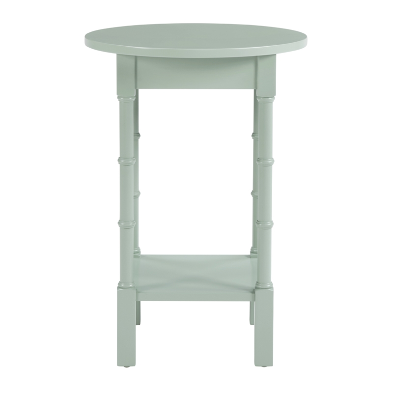 Scranton & Co Round Side Table in Sage Green Wood with Lower Shelf