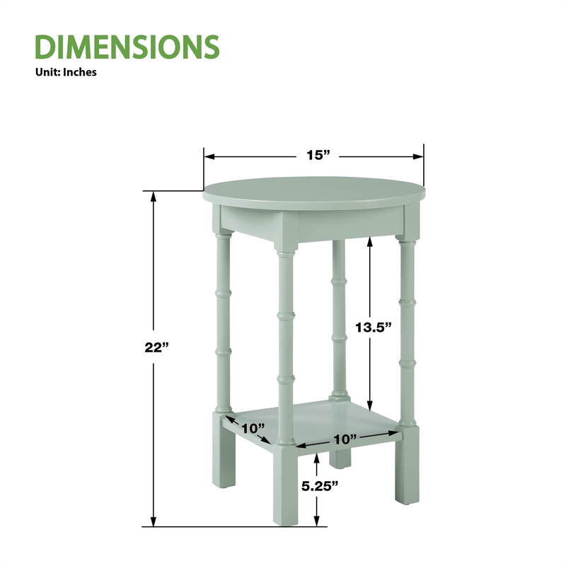 Scranton & Co Round Side Table in Sage Green Wood with Lower Shelf