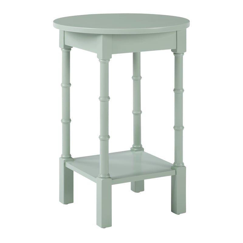 Scranton & Co Round Side Table in Sage Green Wood with Lower Shelf