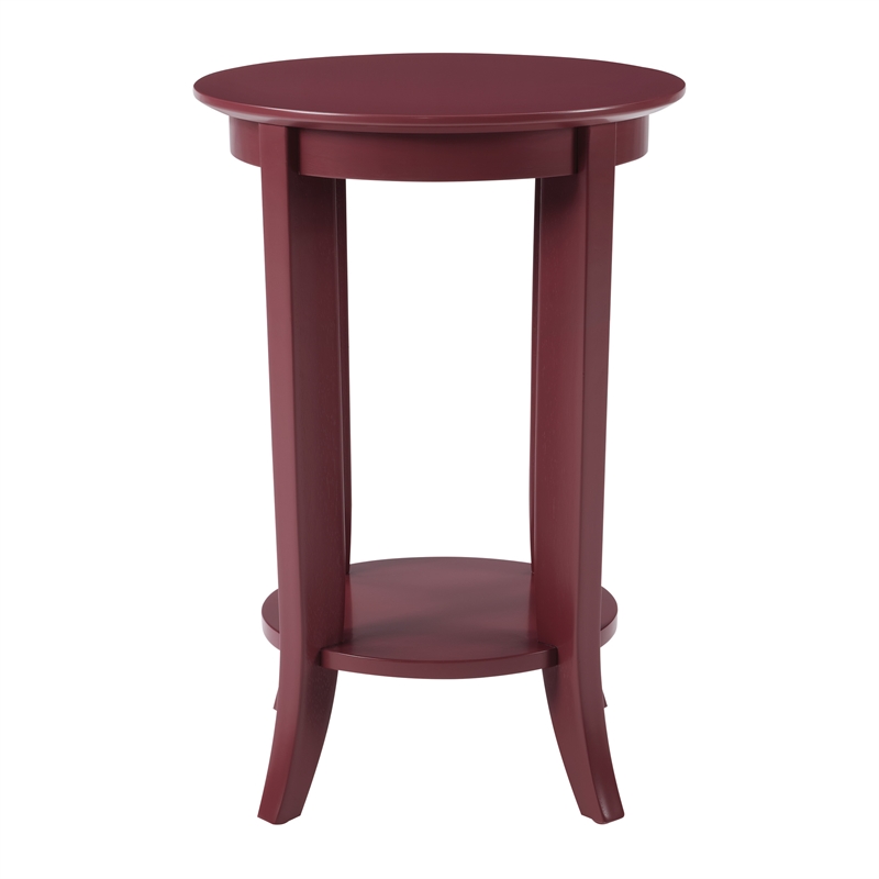 Scranton & Co Round Side Table in Maroon Wood Finish with Shelf