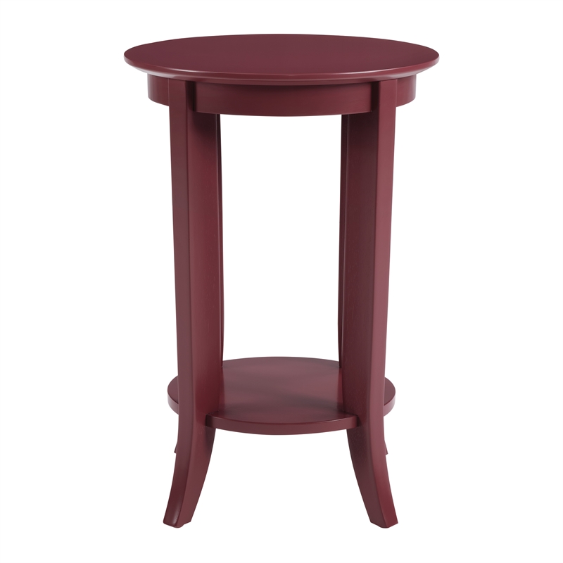 Scranton & Co Round Side Table in Maroon Wood Finish with Shelf