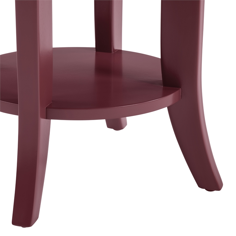 Scranton & Co Round Side Table in Maroon Wood Finish with Shelf