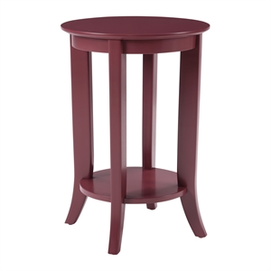 Scranton & Co Round Side Table in Maroon Wood Finish with Shelf