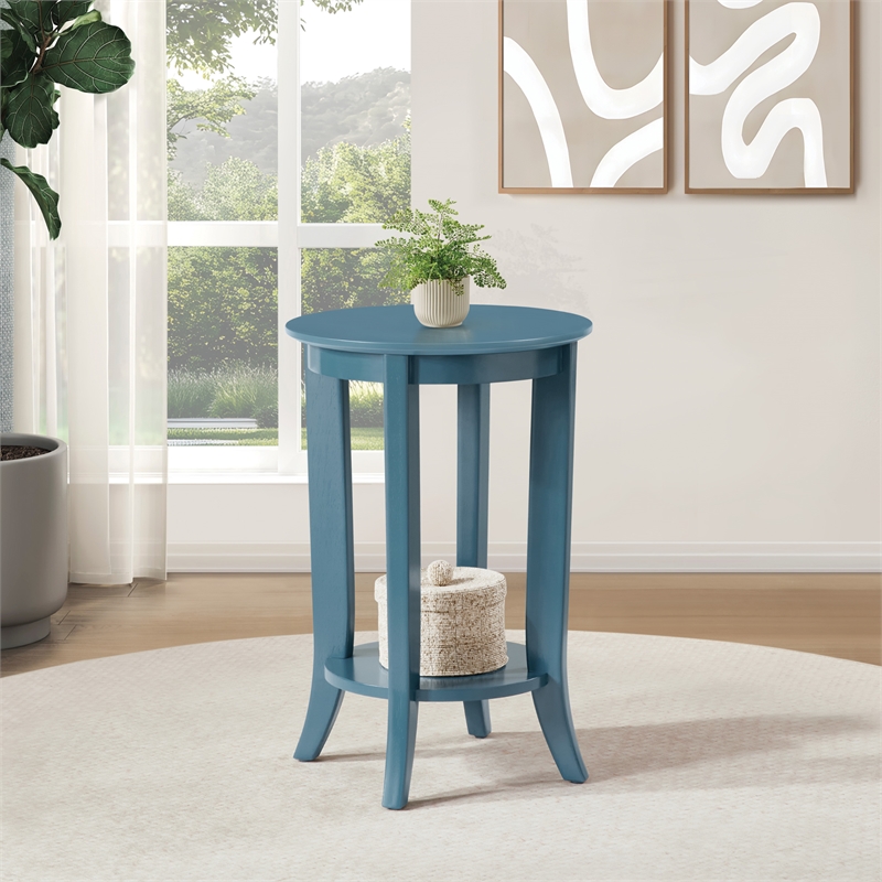 Scranton & Co Round Side Table in Blue Wood Finish with Flared Legs