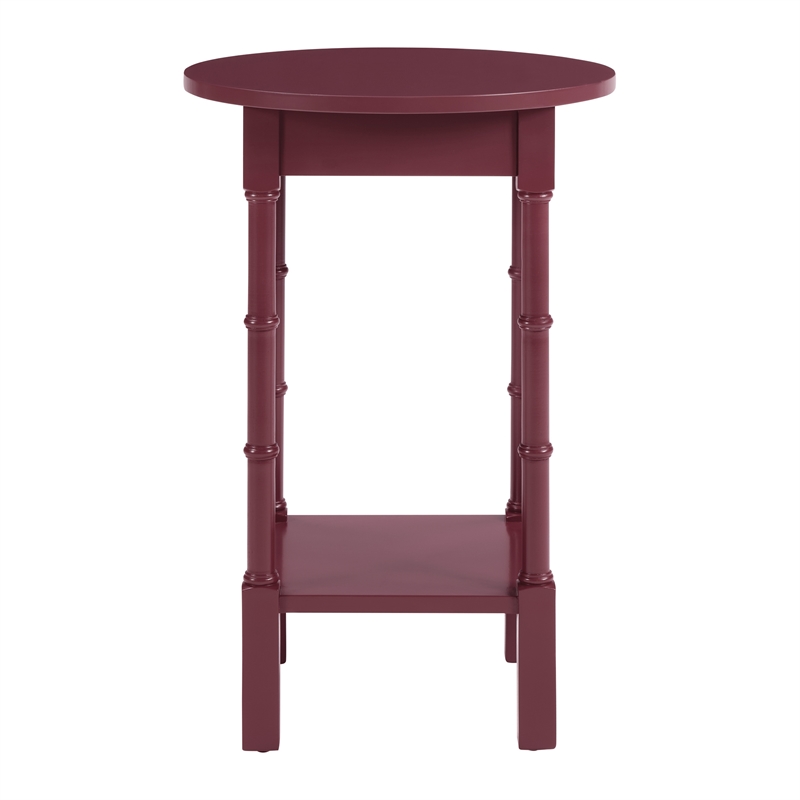 Scranton & Co Contemporary Round Maroon Wood Side Table with Lower Shelf