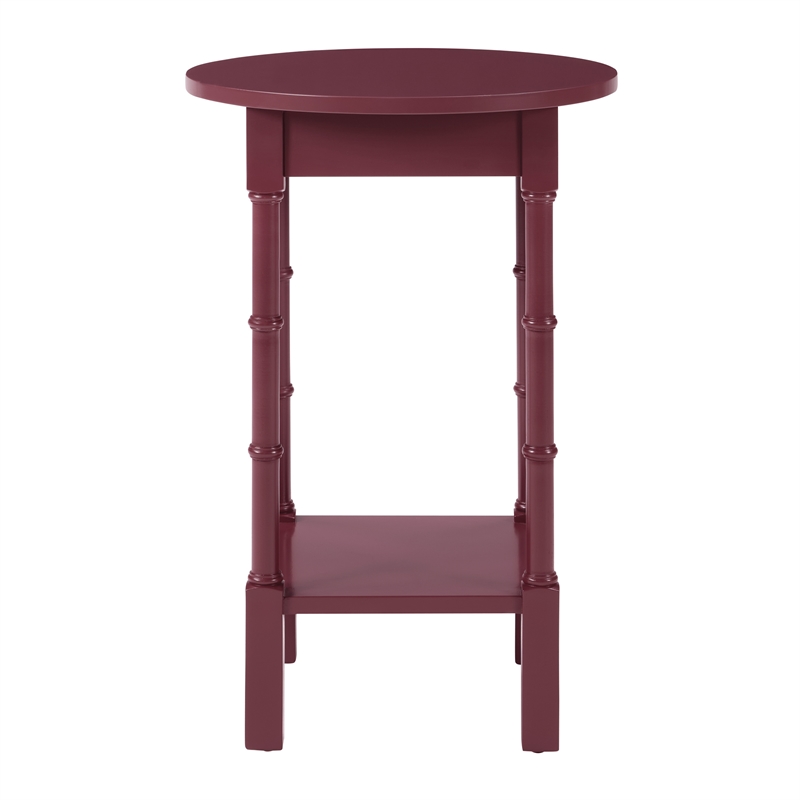 Scranton & Co Contemporary Round Maroon Wood Side Table with Lower Shelf