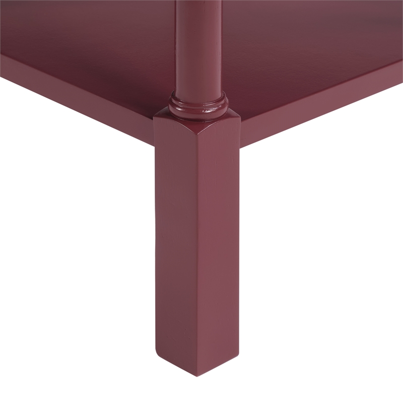 Scranton & Co Contemporary Round Maroon Wood Side Table with Lower Shelf