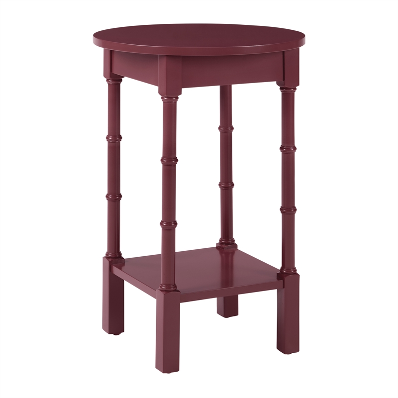 Scranton & Co Contemporary Round Maroon Wood Side Table with Lower Shelf