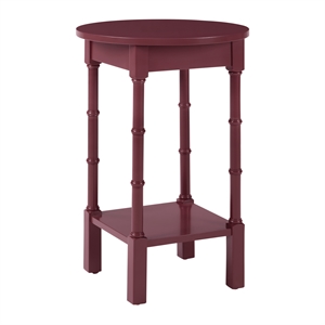 Scranton & Co Contemporary Round Maroon Wood Side Table with Lower Shelf