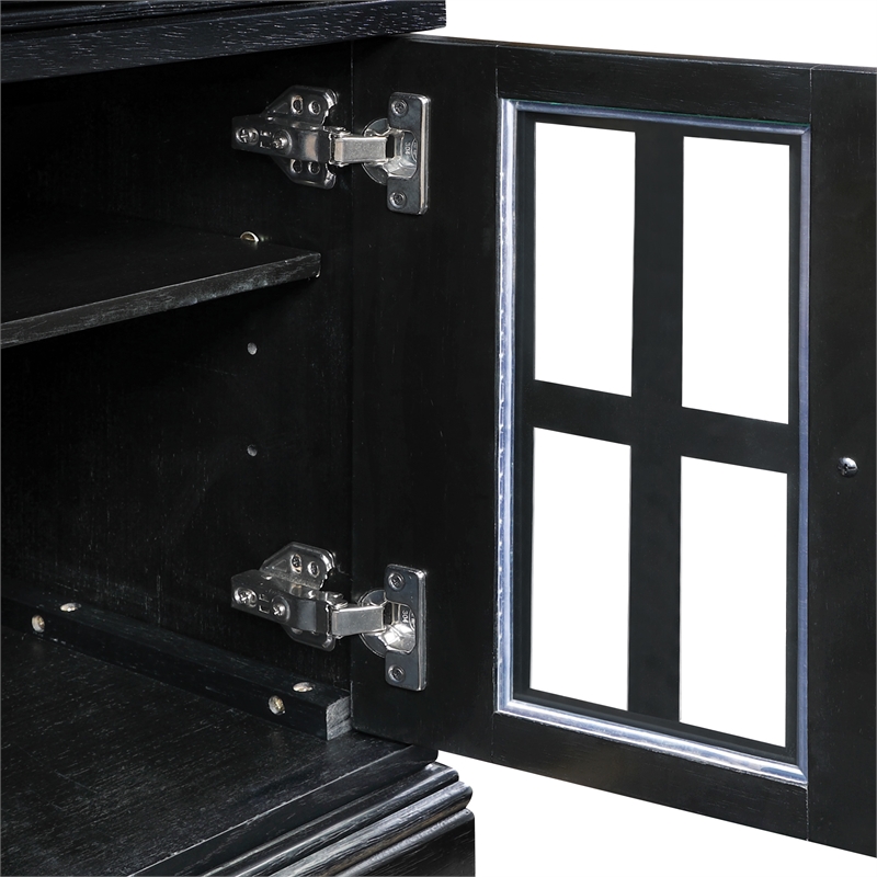 Scranton & Co Black Wood Side Table with Drawer Glass Door and Charging