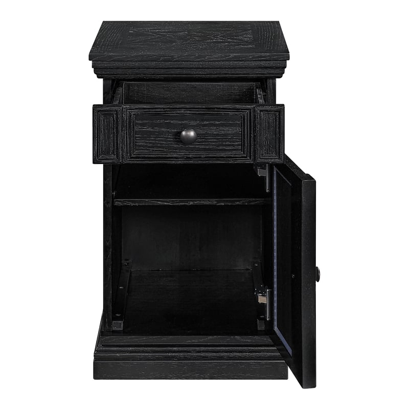 Scranton & Co Black Wood Side Table with Drawer Glass Door and Charging