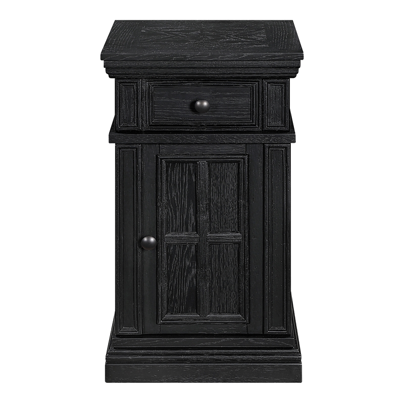Scranton & Co Black Wood Side Table with Drawer Glass Door and Charging