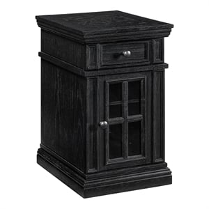 Scranton & Co Black Wood Side Table with Drawer Glass Door and Charging