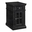Scranton & Co Black Wood Side Table with Drawer Glass Door and Charging