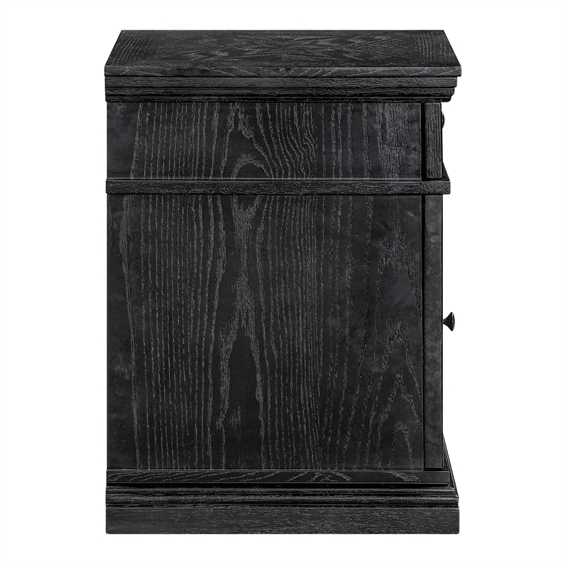 Scranton & Co Black Wood Side Table with Drawer Glass Door and Charging
