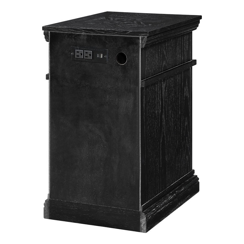 Scranton & Co Black Wood Side Table with Drawer Glass Door and Charging