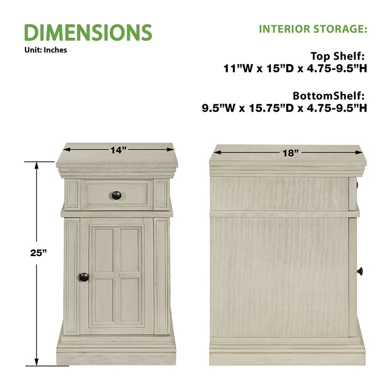 Scranton & Co White Wood Side Table with Drawer Glass Door and Charging