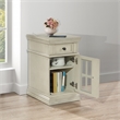 Scranton & Co White Wood Side Table with Drawer Glass Door and Charging