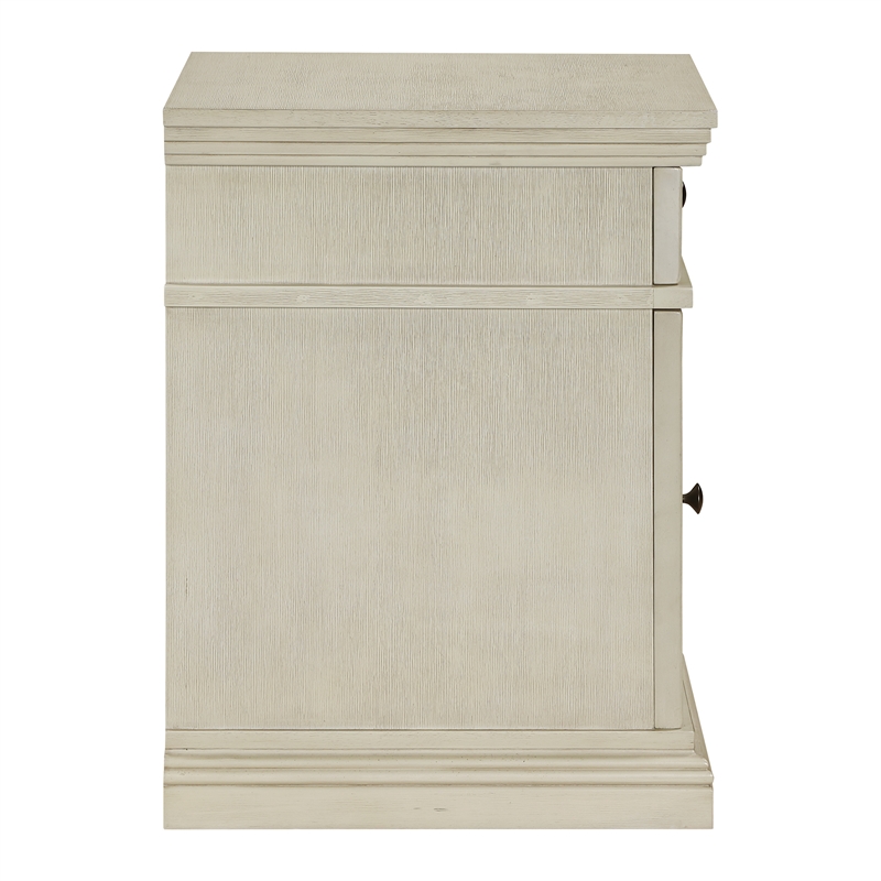 Scranton & Co White Wood Side Table with Drawer Glass Door and Charging