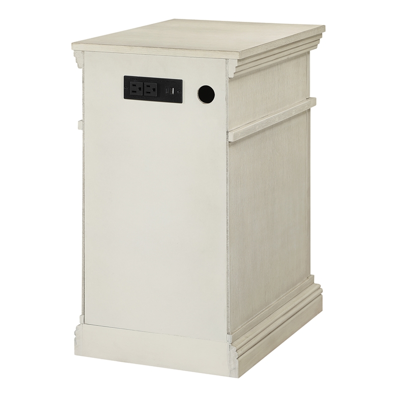 Scranton & Co White Wood Side Table with Drawer Glass Door and Charging