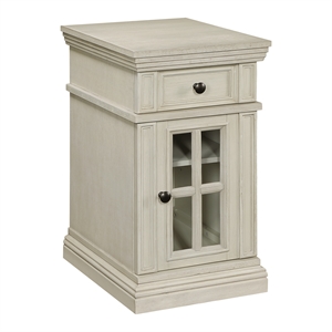 Scranton & Co White Wood Side Table with Drawer Glass Door and Charging