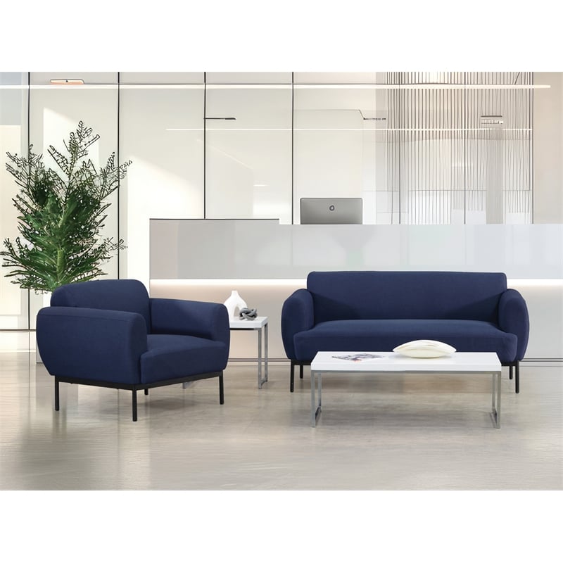 Scranton & Co Navy Fabric Sofa with Black Metal Legs Commercial Grade