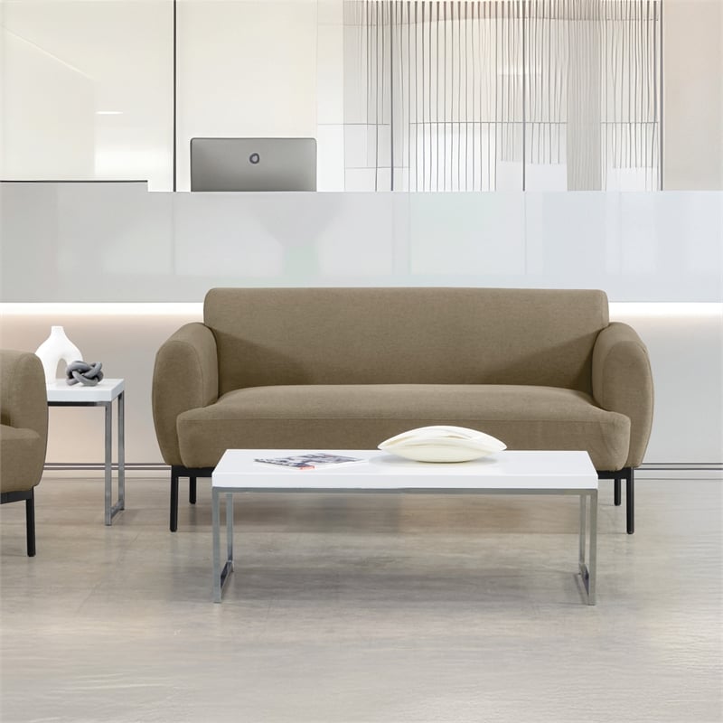 Scranton & Co Taupe Fabric Sofa with Black Metal Legs Commercial Grade
