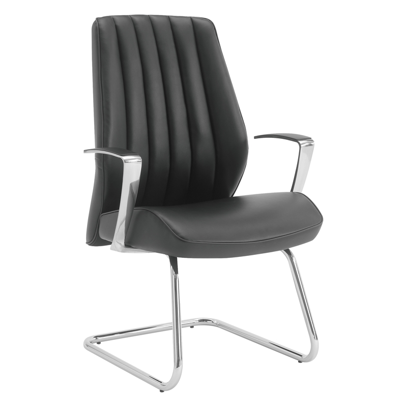 Scranton & Co Black Fabric Visitor Chair with Chrome Sled Base
